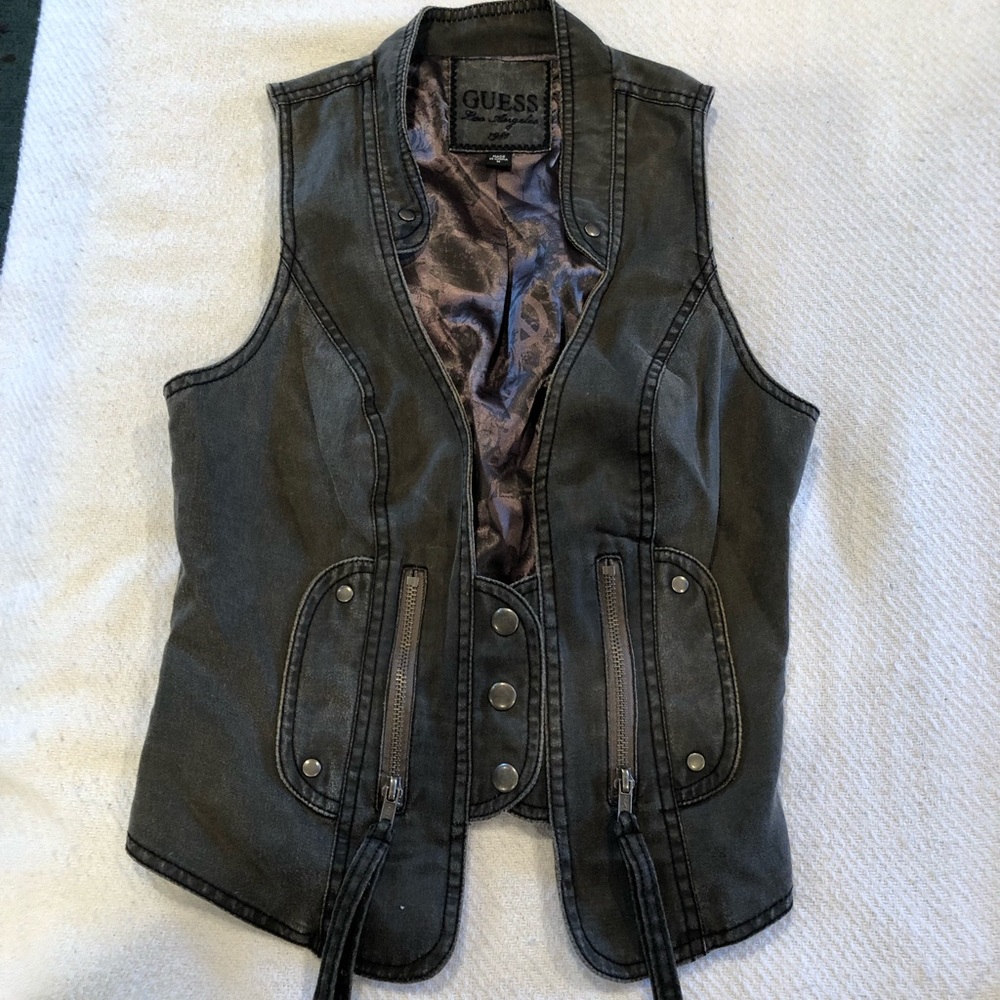 GUESS gray Biker vest with fringe zipper detail